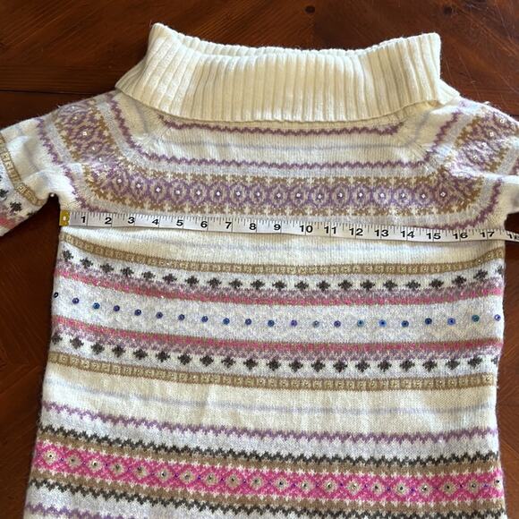 Old Navy Colorful Embellished Lambs’ Wool Sweater Woman Size Large Off Shoulder - Picture 8 of 9